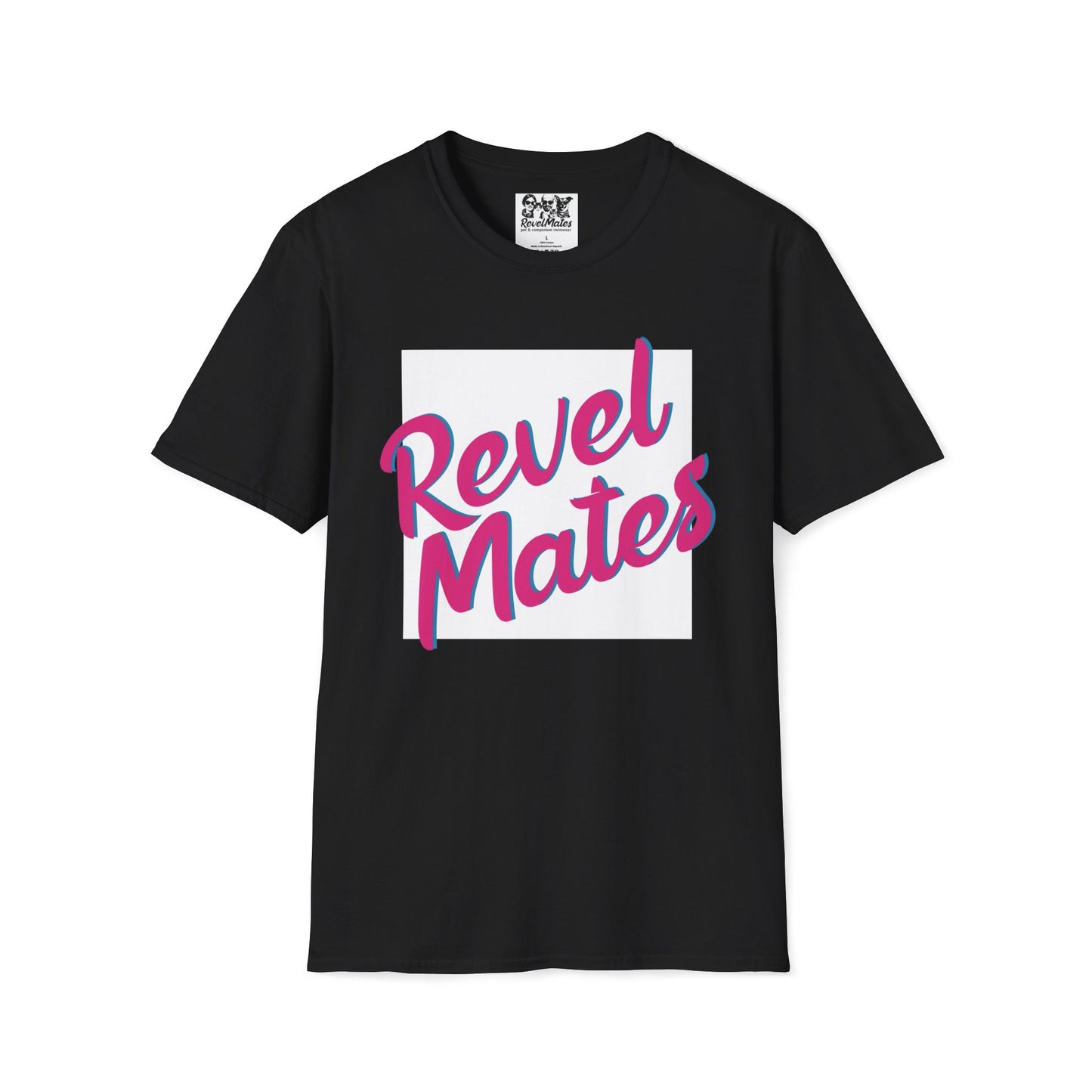 Unisex Softstyle T-Shirt | White & Fuchsia RevelMates Square Design | 4 colors