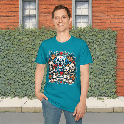 Unisex Softstyle T-Shirt | Solid Colors | Dog Skull Tattoo Design | 15 colors