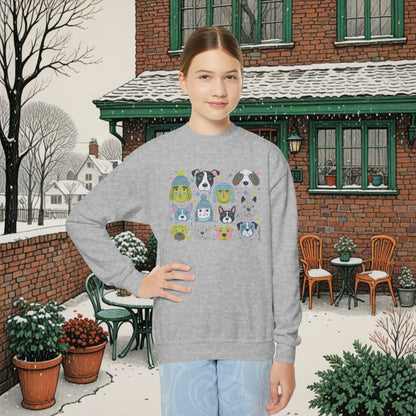 Youth Unisex Crewneck Sweatshirt | Winter Doggies Design | 3 colors