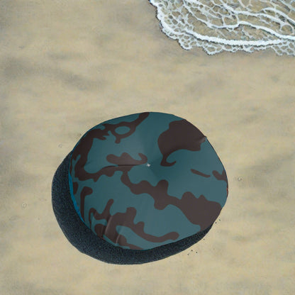 Round Tufted Floor Pillow | for Pets and Companions | Camouflage Turquoise & Brown Design