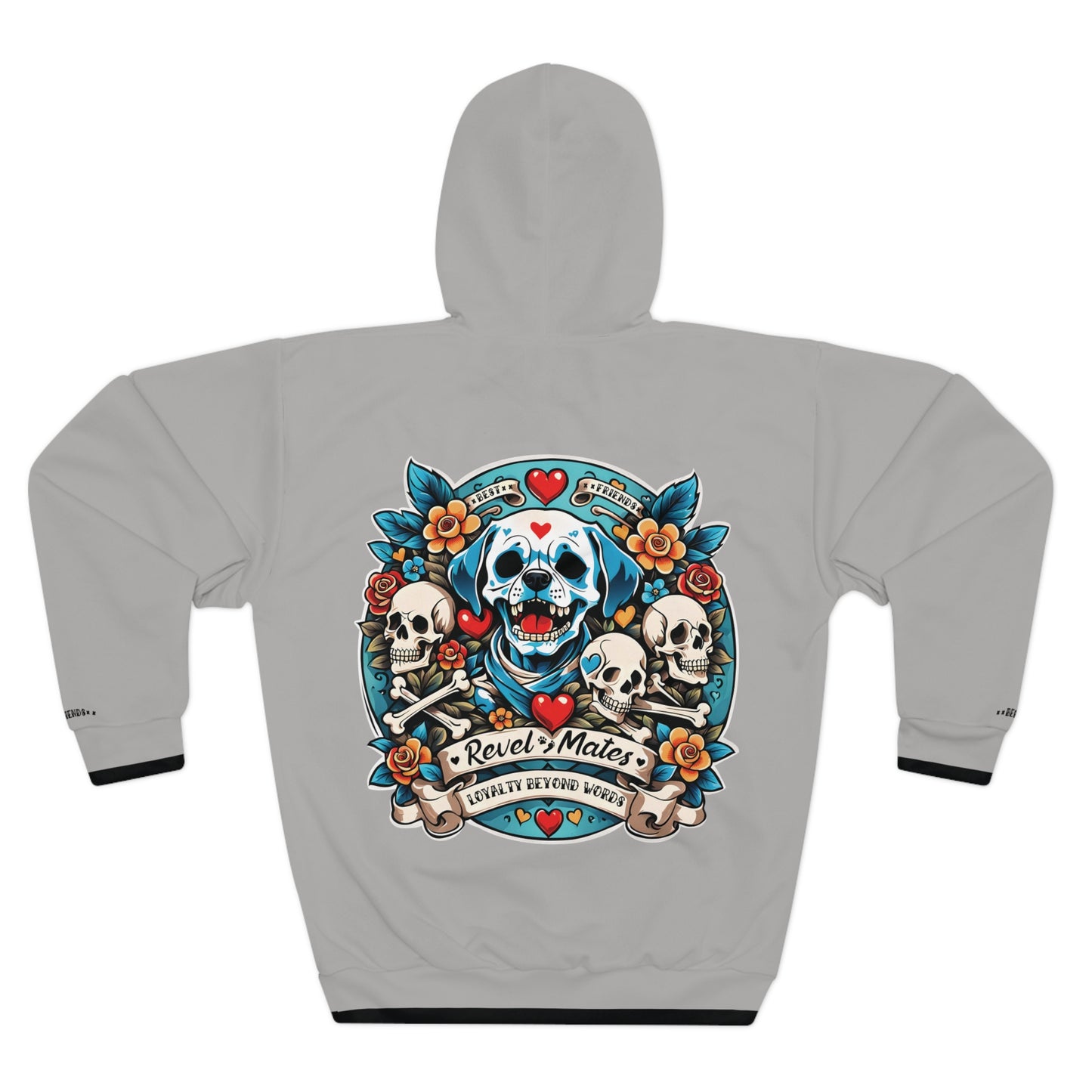 Unisex Cut & Sew Pullover Hoodie | All Over Print Hoodie | Dog Skull Tattoo Design | 4 colors