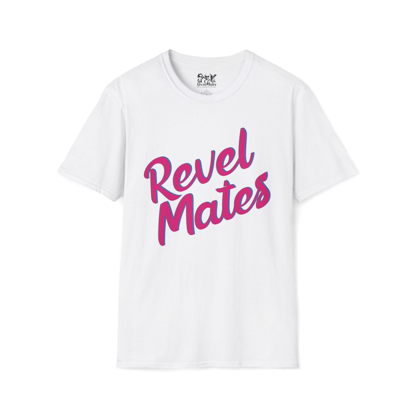 Unisex Softstyle T-Shirt | White & Fuchsia RevelMates Square Design | 4 colors