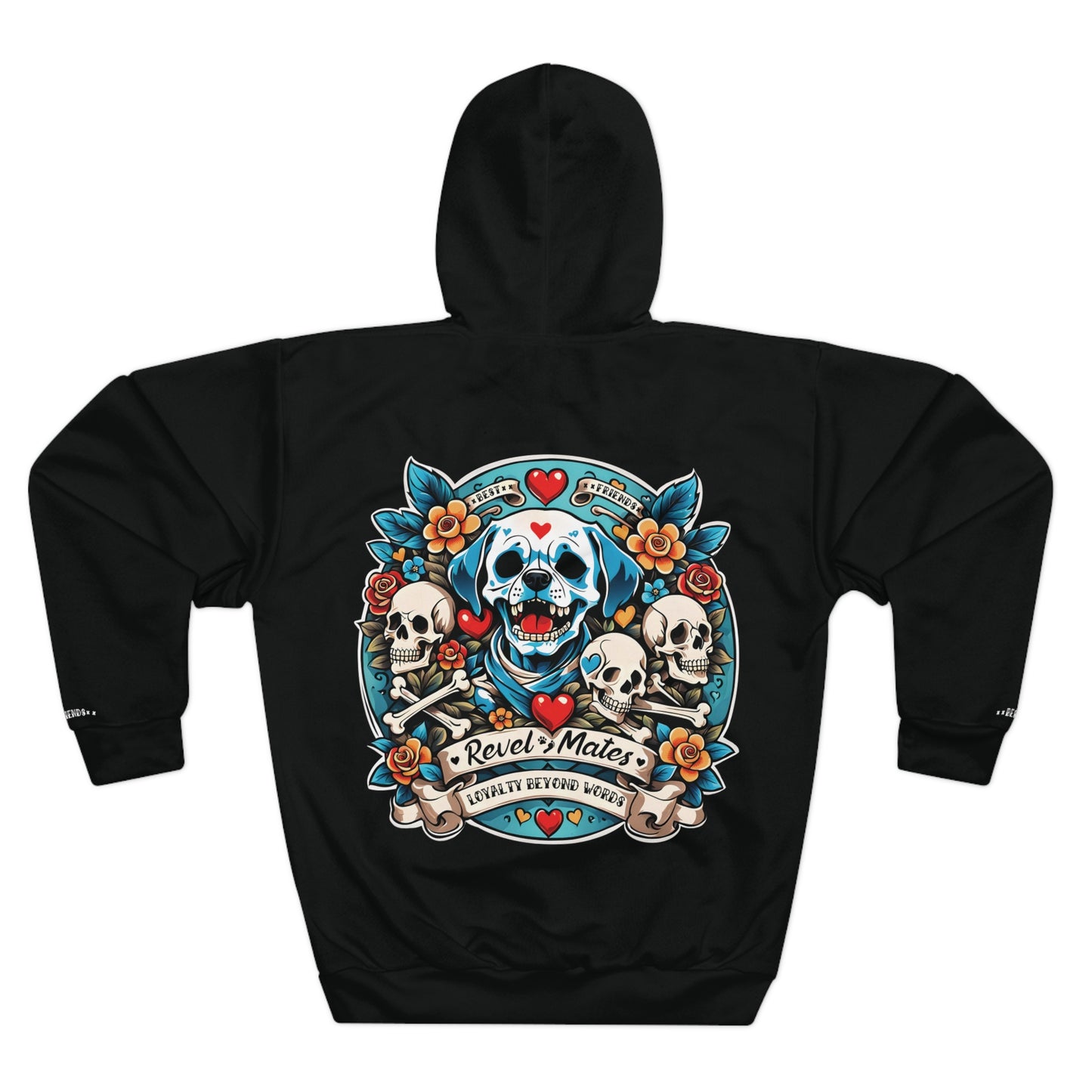 Unisex Cut & Sew Pullover Hoodie | All Over Print Hoodie | Dog Skull Tattoo Design | 4 colors