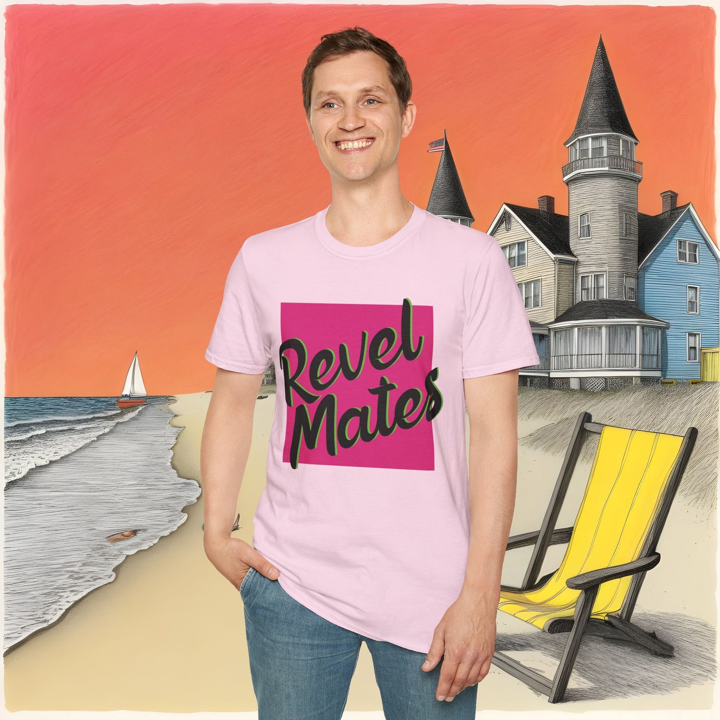 Unisex Softstyle T-Shirt | Fuchsia & Black RevelMates Square Design | 4 colors