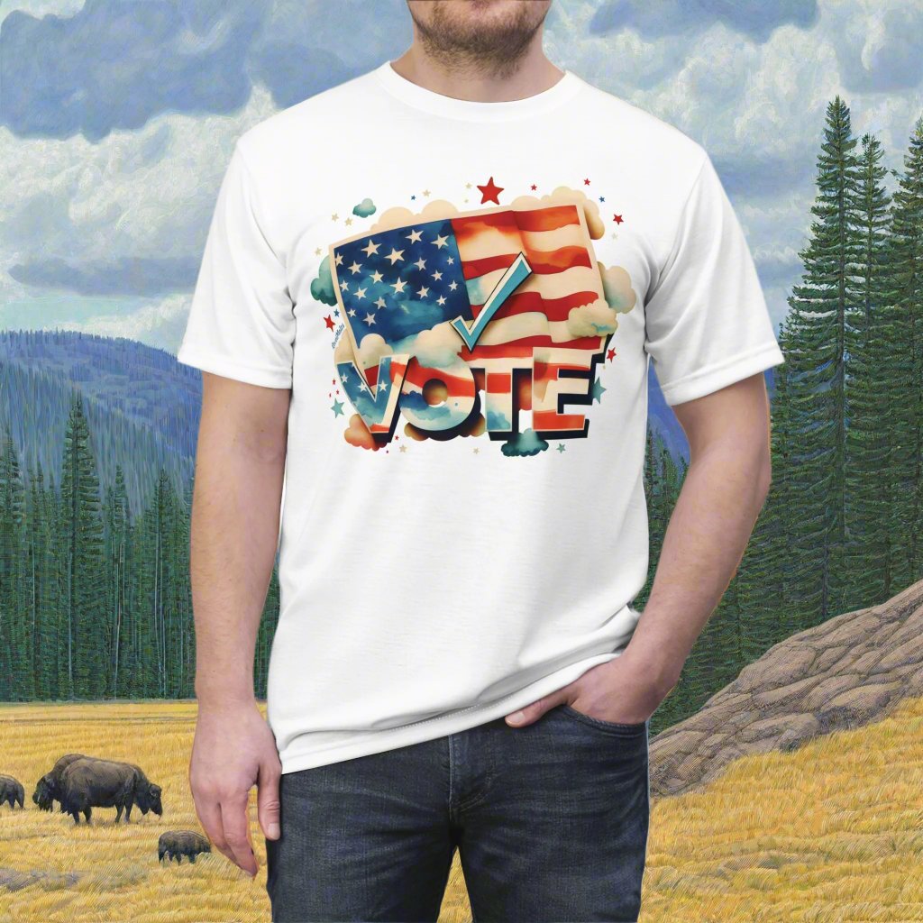 Unisex Cut & Sew T-Shirt | All Over Print Tee | VOTE Watercolor Design | US Elections | 2 colors