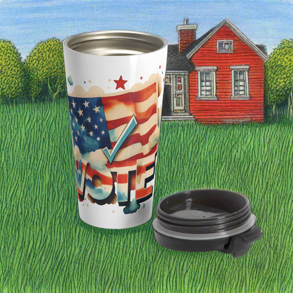 Stainless Steel Travel Mug With Cup 15oz (440ml)| VOTE Watercolor Design | US Elections | 2 colors