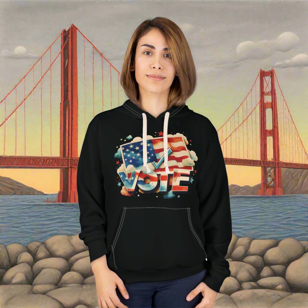 Unisex Cut & Sew Pullover Hoodie | All Over Print Hoodie | VOTE Watercolor Design | US Elections | 2 colors