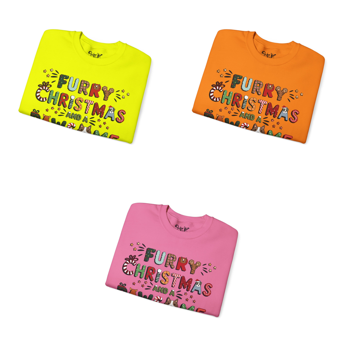 Unisex Heavy Blend™ Crewneck Sweatshirt | Neon Colors | Furry Christmas Design | 3 colors