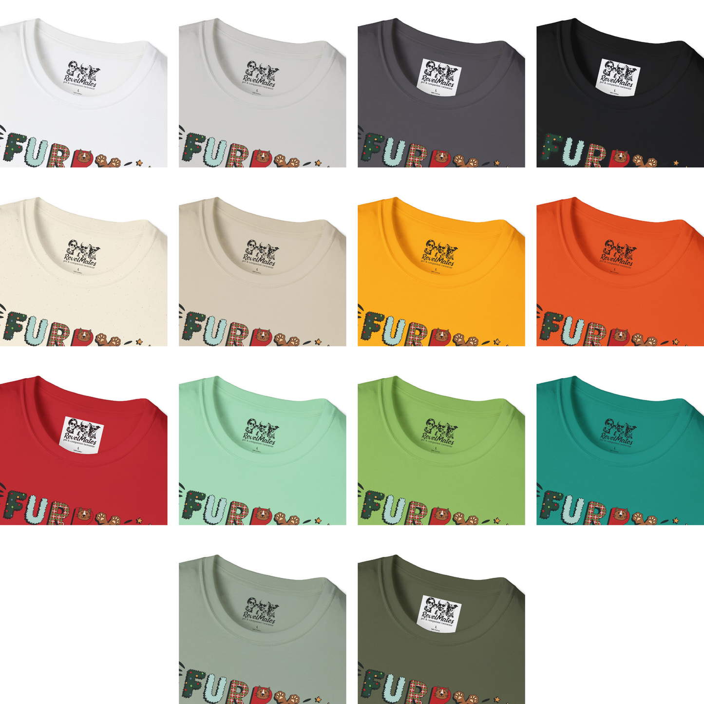 Unisex Softstyle T-Shirt | Solid Colors V.1 | Furry Christmas Design | 14 colors