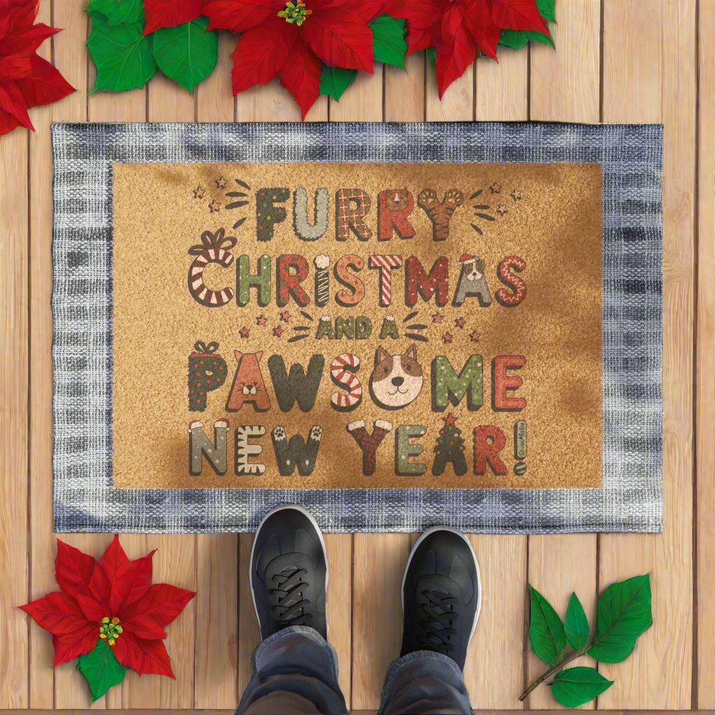 Coconut Fiber Doormat | Furry Christmas Design