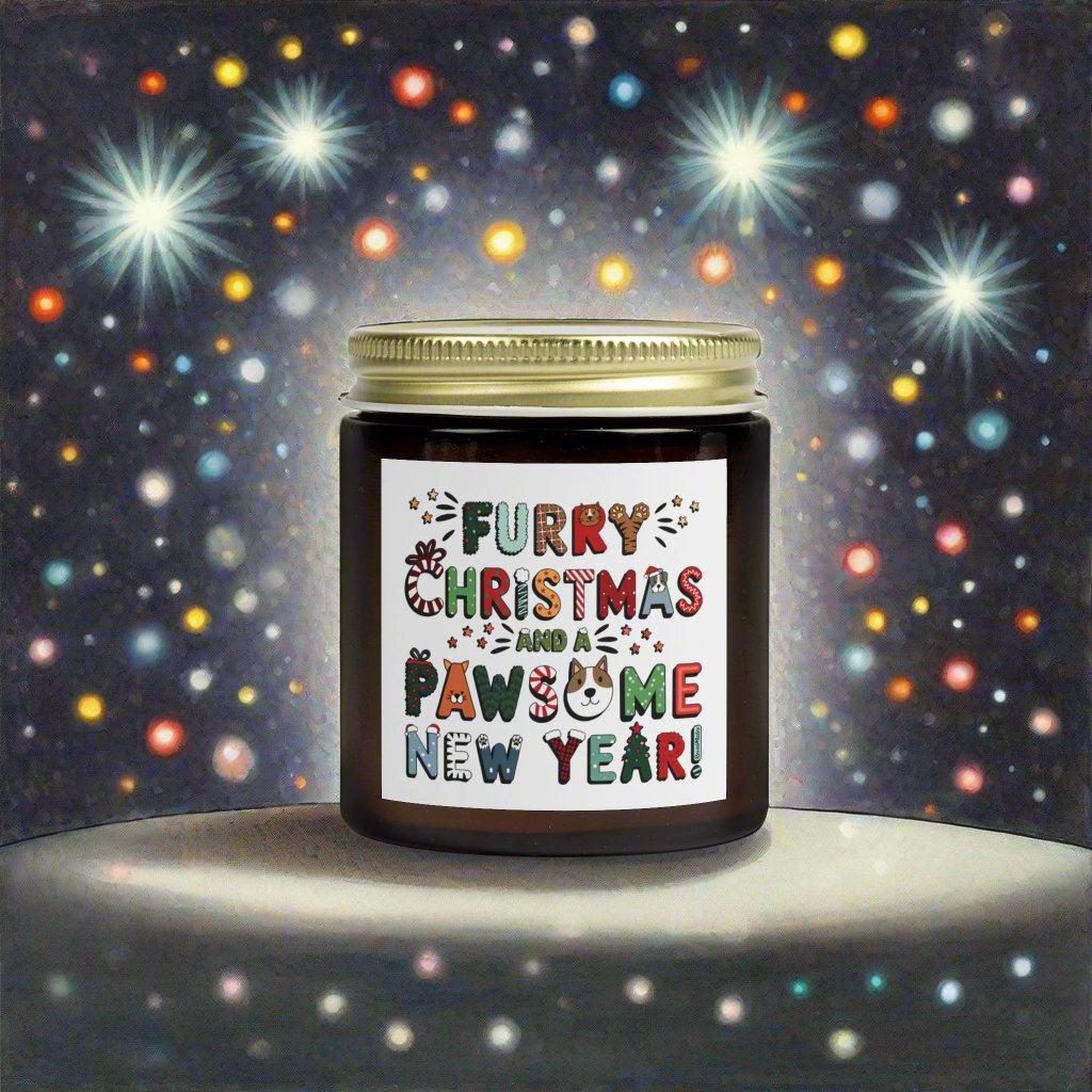 Scented Candles, Coconut Apricot Wax (4oz, 9oz) | Furry Christmas Design | 2 colors | 9 scents