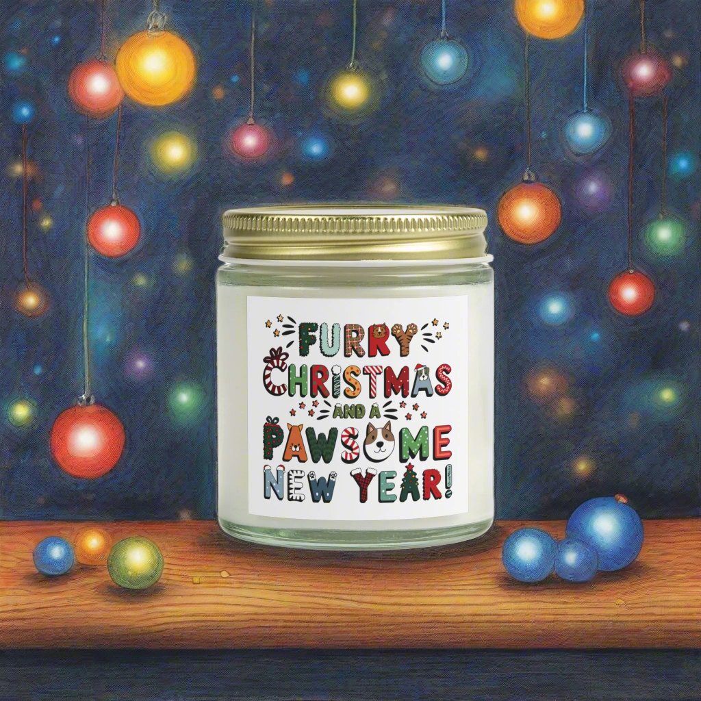 Scented Candles, Coconut Apricot Wax (4oz, 9oz) | Furry Christmas Design | 2 colors | 9 scents