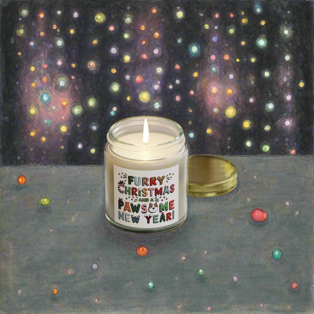 Scented Candles, Coconut Apricot Wax (4oz, 9oz) | Furry Christmas Design | 2 colors | 9 scents