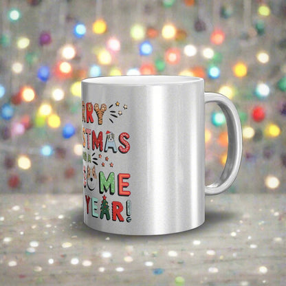 Silver & Gold Metallic Ceramic Mugs (11oz) | Furry Christmas Design | 2 colors