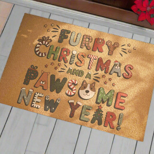 Coconut Fiber Doormat | Furry Christmas Design