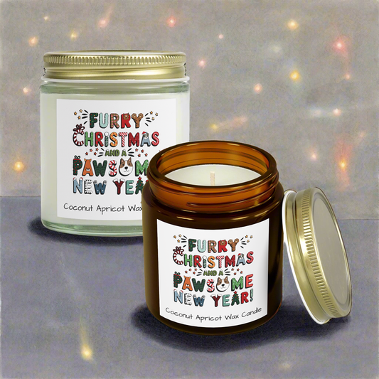 Coconut Apricot Wax Scented Candles (4oz, 9oz) | Furry Christmas Design | 2 colors | 9 scents