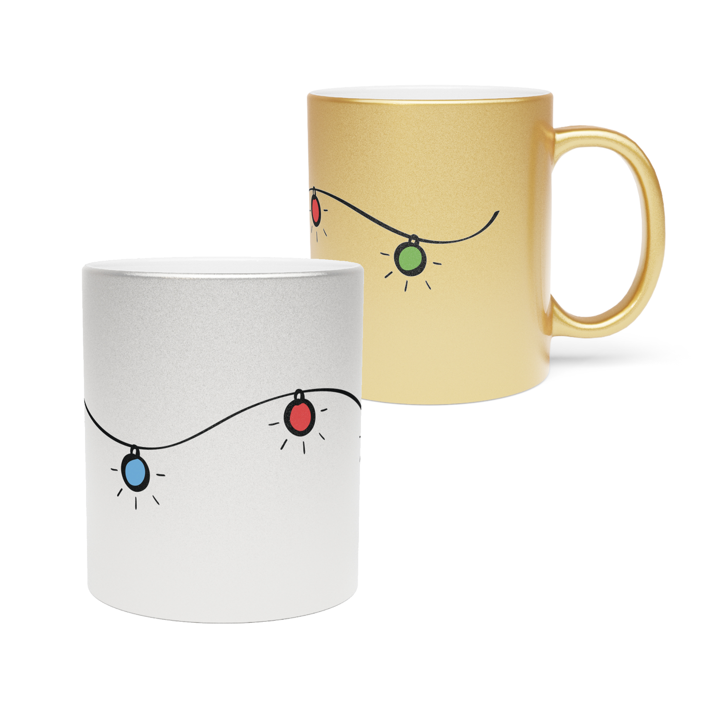 Silver & Gold Metallic Ceramic Mugs (11oz, 15oz) | Christmas Lights Design