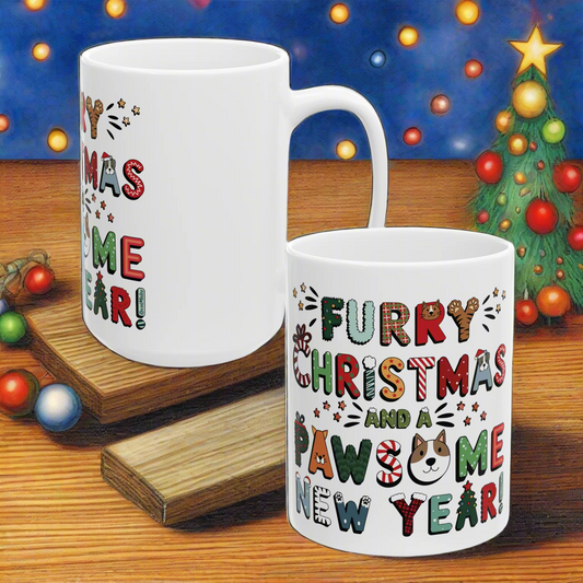 Ceramic Mug (11oz, 15oz) | Furry Christmas Design | 2 sizes