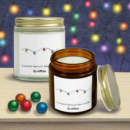 Coconut Apricot Wax Scented Candles (4oz, 9oz) | Christmas Lights Design | 2 colors | 9 scents