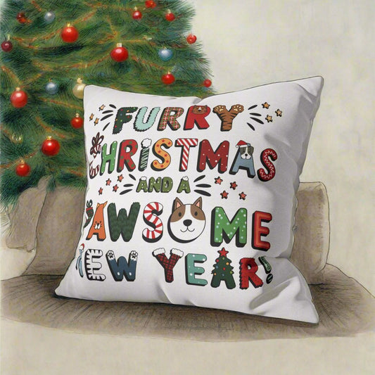 Spun Polyester Square Pillowcase | Furry Christmas Design | 4 sizes