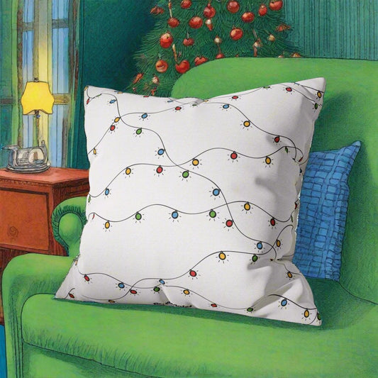 Spun Polyester Square Pillowcase | Christmas Lights Design | 4 sizes