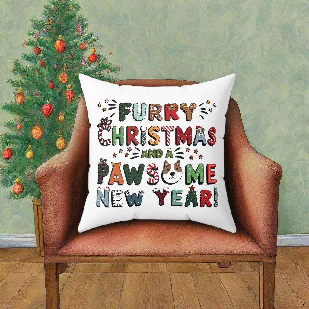 Spun Polyester Square Pillow | Furry Christmas Design | 4 sizes