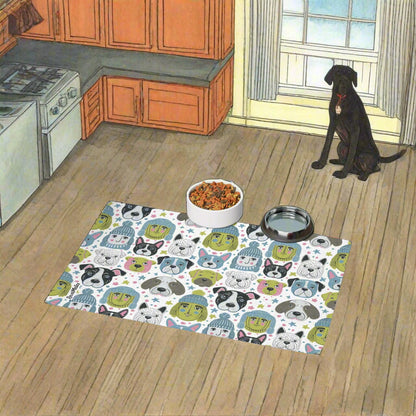 Pet Food Mat | for Dogs, Cats and all beloved Pets | Winter Doggies Design