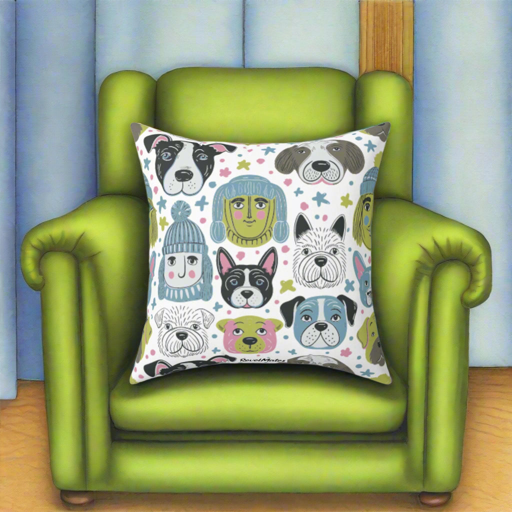 Spun Polyester Square Pillow | Winter Doggies Design | 4 sizes