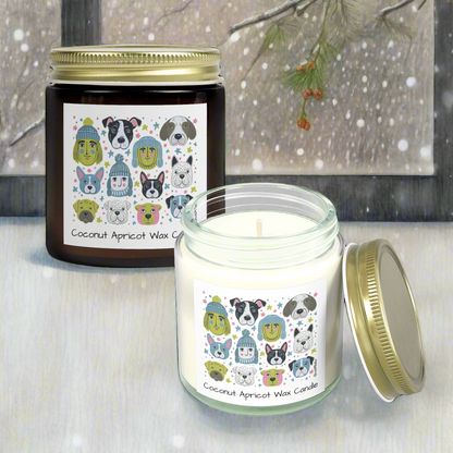 Coconut Apricot Wax Scented Candles (4oz, 9oz) | Winter Doggies Design | 2 colors | 9 scents