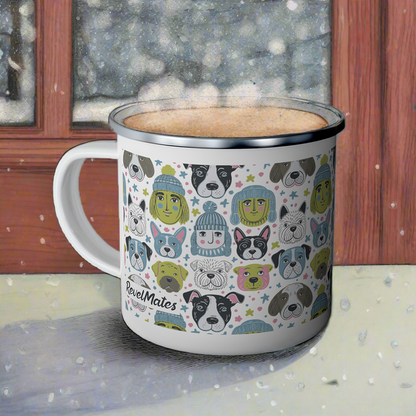 Enamel Camping Mug 12oz (350ml) | Winter Doggies Design