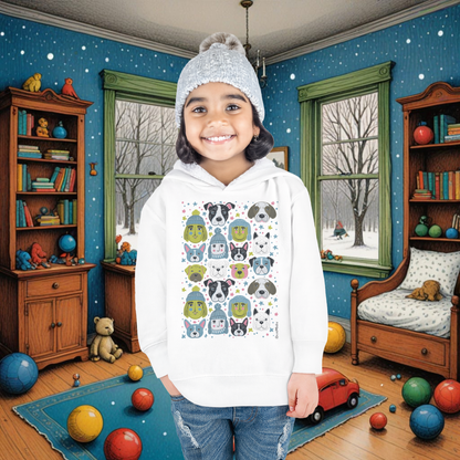 Toddler Unisex Pullover Fleece Hoodie | Winter Doggies Design | 7 colors