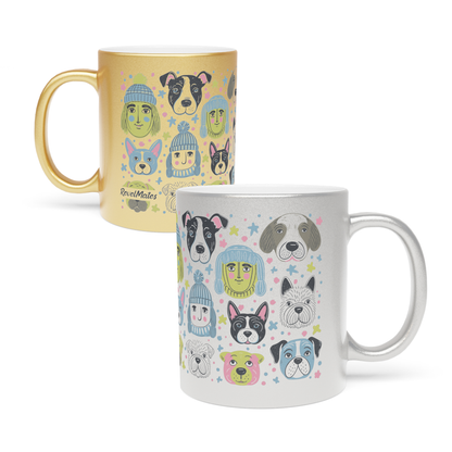 Silver & Gold Metallic Ceramic Mugs (11oz) | Winter Doggies Design | 2 colors