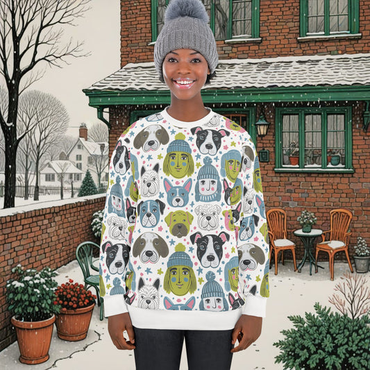 Unisex Cut & Sew Sweatshirt | All Over Print Hoodie | Winter Doggies Design