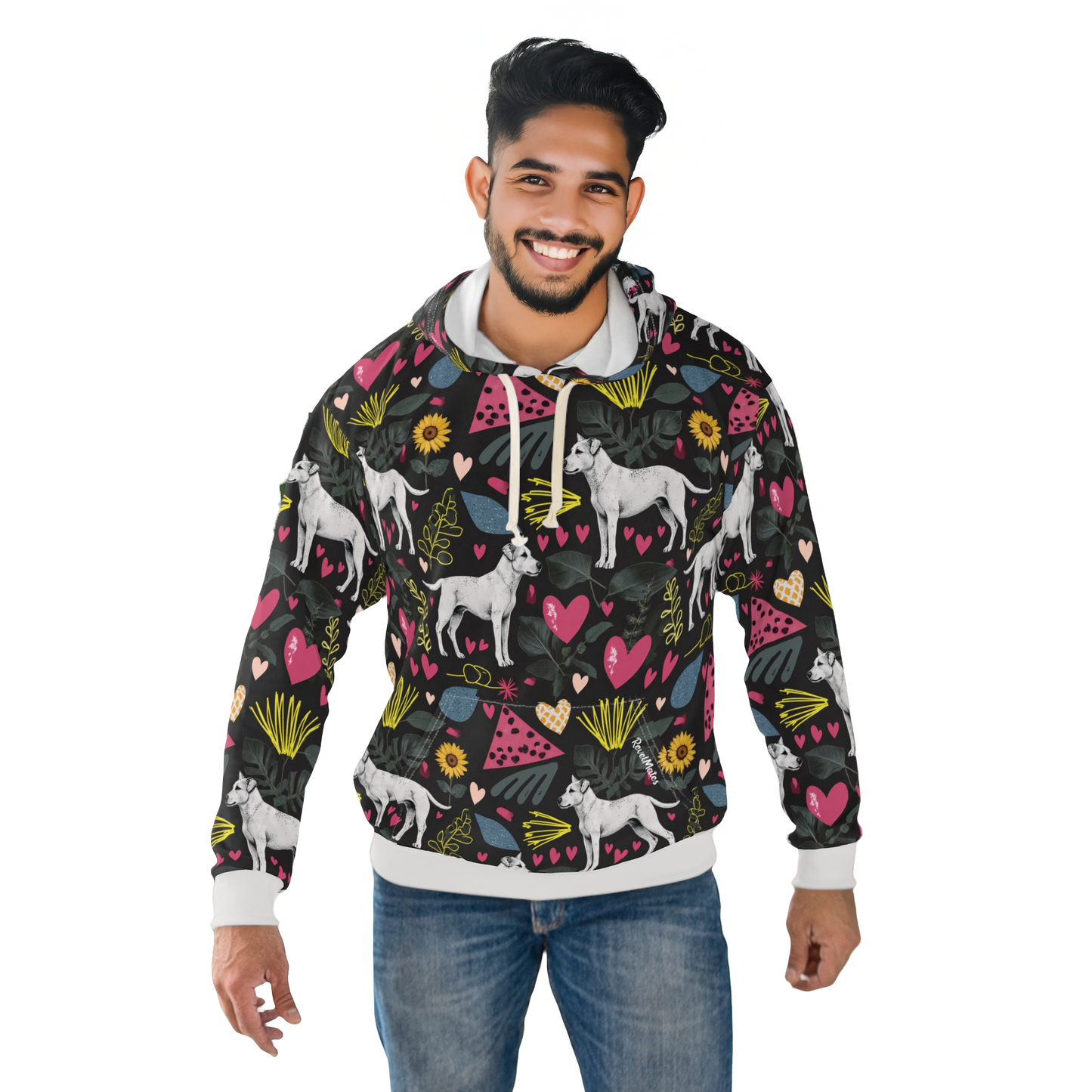 Unisex Cut & Sew Pullover Hoodie | All Over Print Hoodie | Hearts & Tails Design