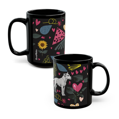 Total Black Ceramic Mug (11oz, 15oz) | Hearts & Tails Design | 2 sizes