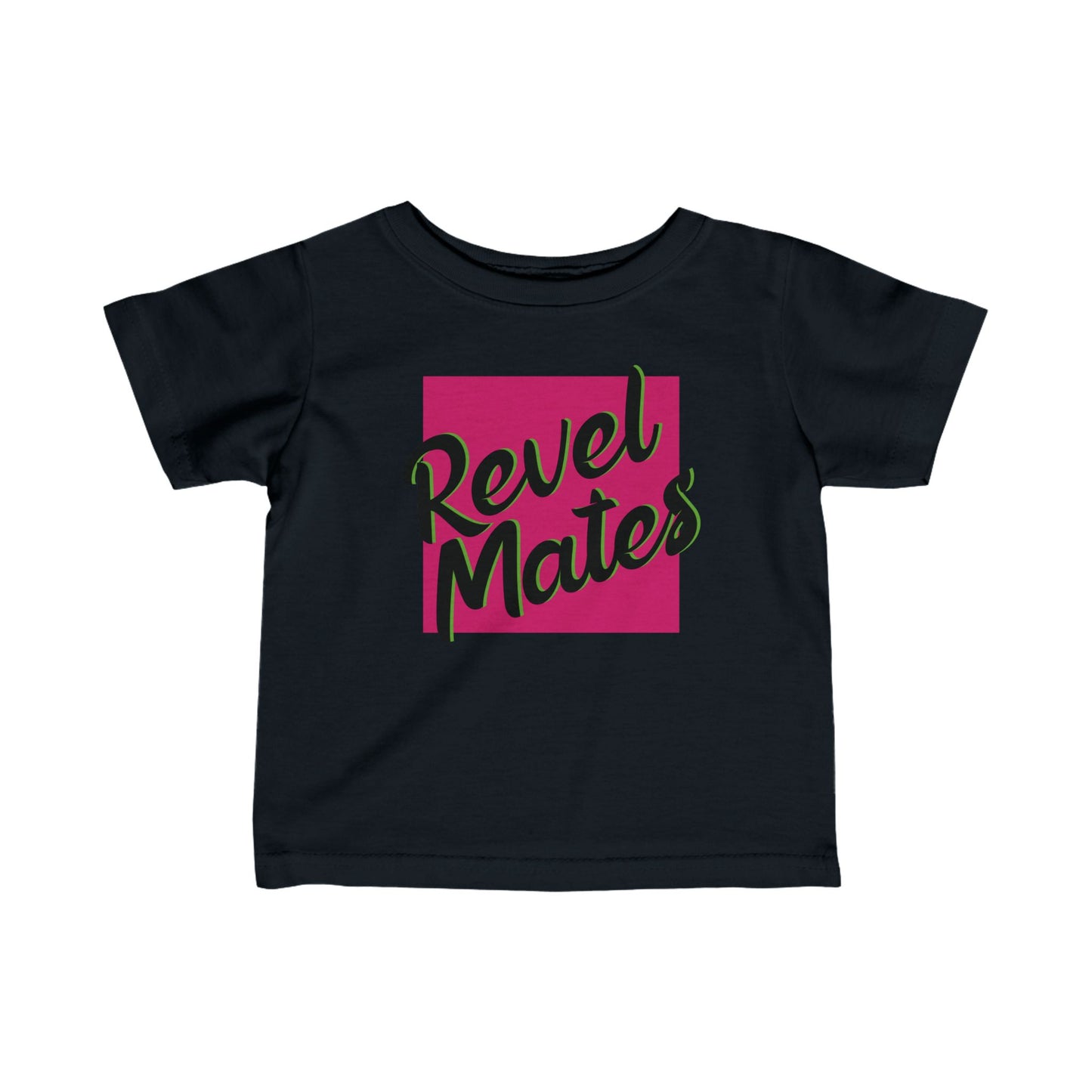 Infant Unisex Fine Jersey T-Shirt | 6M-24M | Fuchsia & Black RevelMates Square Design | 4 colors