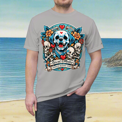 Unisex Cut & Sew T-Shirt | All Over Print Tee | Dog Skull Tattoo Design | 4 colors