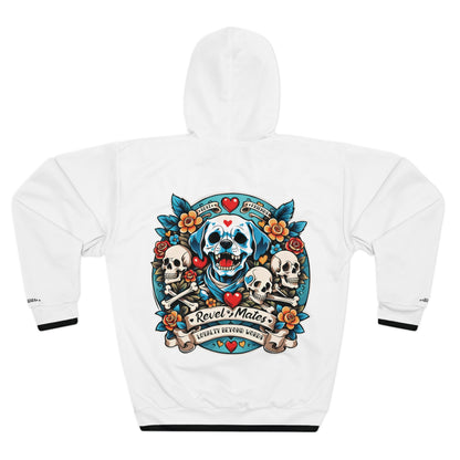 Unisex Cut & Sew Pullover Hoodie | All Over Print Hoodie | Dog Skull Tattoo Design | 4 colors