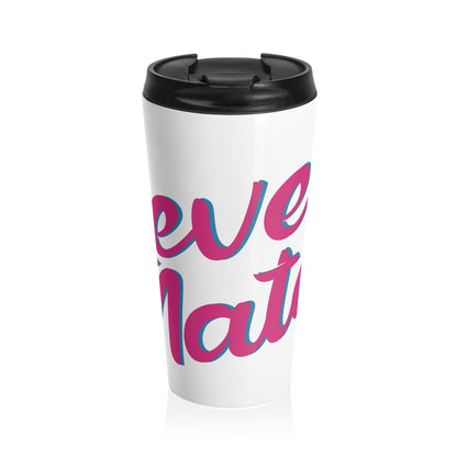 Stainless Steel Travel Mug With Cup 15oz (440ml)| White & Fuchsia RevelMates Design