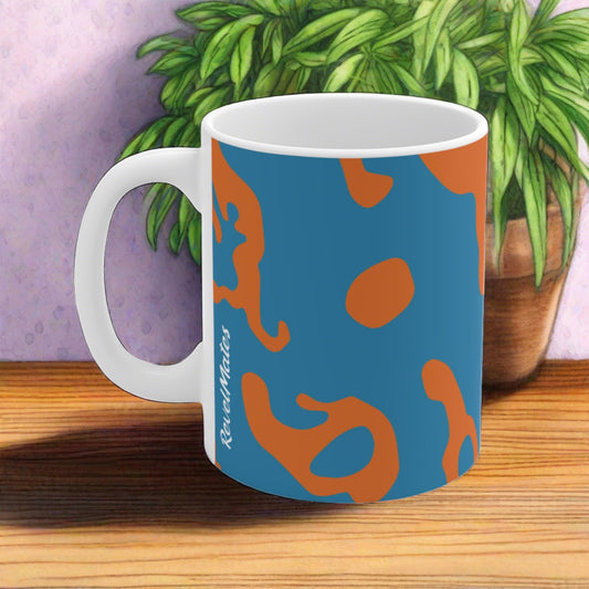 Ceramic Mug 11oz (330 ml) | Camouflage Blue & Orange Design