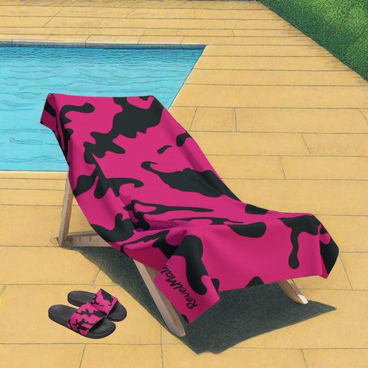 Beach Towel | All Over Print Towel | Camouflage Fuchsia & Black Design