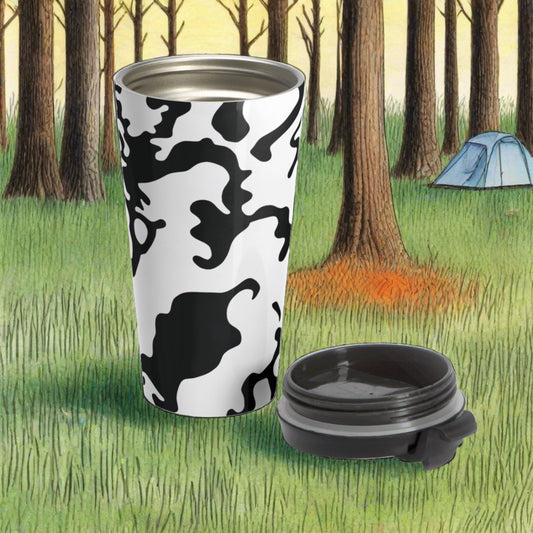 Stainless Steel Travel Mug With Cup 15oz (440ml) | Camouflage Black & White Design
