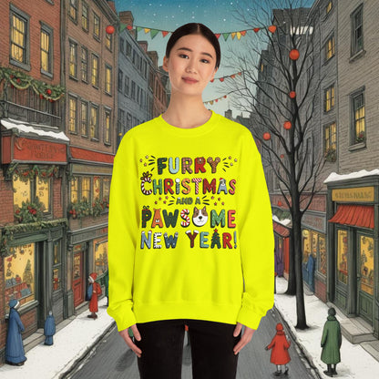 Unisex Heavy Blend™ Crewneck Sweatshirt | Neon Colors | Furry Christmas Design | 3 colors