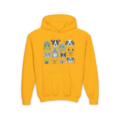 Youth Unisex Heavy Blend Hoodie | Winter Doggies Design | 7 colors