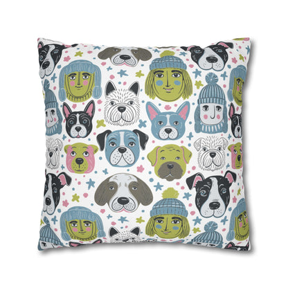 Spun Polyester Square Pillowcase | Winter Doggies Design | 4 sizes