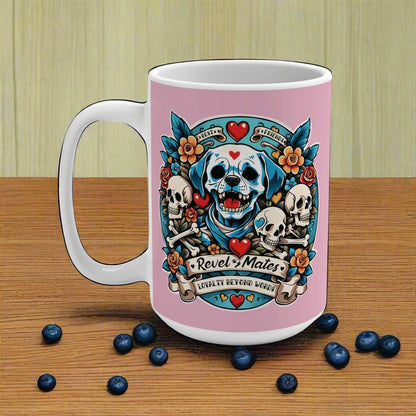 Ceramic Mug 15oz (440 ml) | Dog Skull Tattoo Design | 4 colors