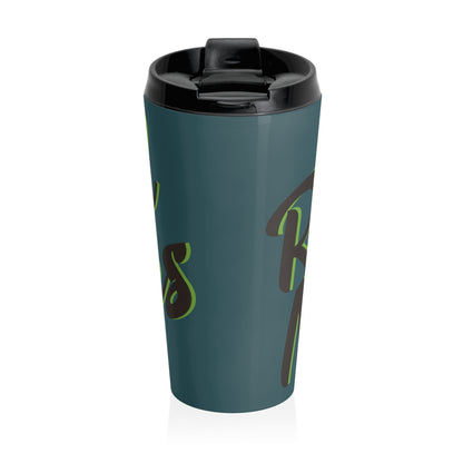 Stainless Steel Travel Mug With Cup 15oz (440ml)| Turquoise & Brown RevelMates Design