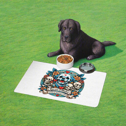 Pet Food Mat | for Dogs, Cats and all beloved Pets | Dog Skull Tattoo Design | 4 colors