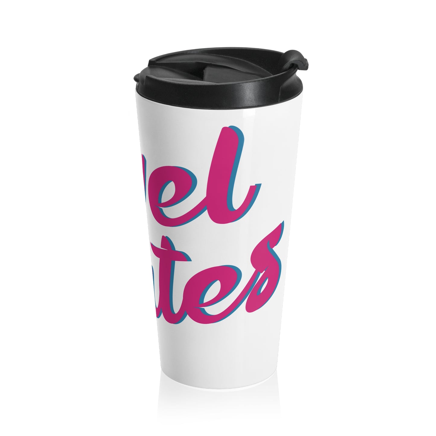 Stainless Steel Travel Mug With Cup 15oz (440ml)| White & Fuchsia RevelMates Design