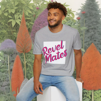 Unisex Softstyle T-Shirt | White & Fuchsia RevelMates Square Design | 4 colors